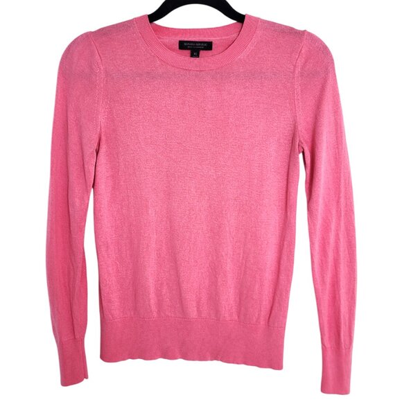 Bright Pink BANANA REPUBLIE Silk Cashmere Longsleeve Crewneck Knit Top womens XS - Picture 1 of 3